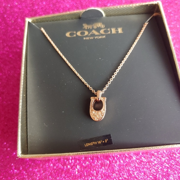 COACH ROSEGOLD PAVE SIGNATURE NECKLACE - Picture 7 of 9